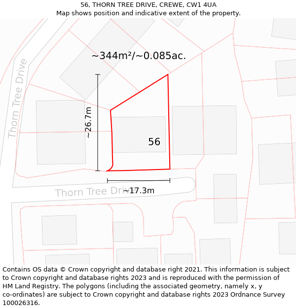 56, THORN TREE DRIVE, CREWE, CW1 4UA: Plot and title map