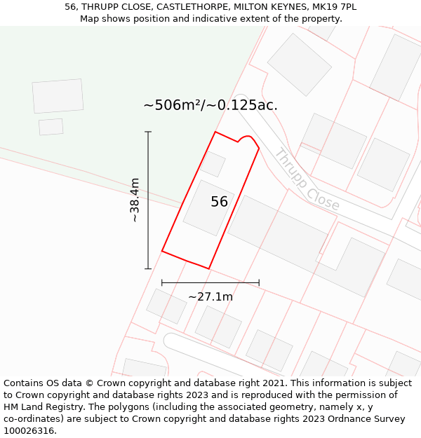 56, THRUPP CLOSE, CASTLETHORPE, MILTON KEYNES, MK19 7PL: Plot and title map