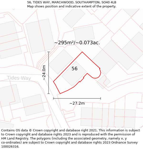 56, TIDES WAY, MARCHWOOD, SOUTHAMPTON, SO40 4LB: Plot and title map