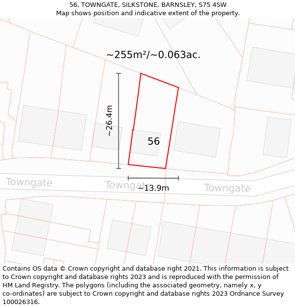 56, TOWNGATE, SILKSTONE, BARNSLEY, S75 4SW: Plot and title map