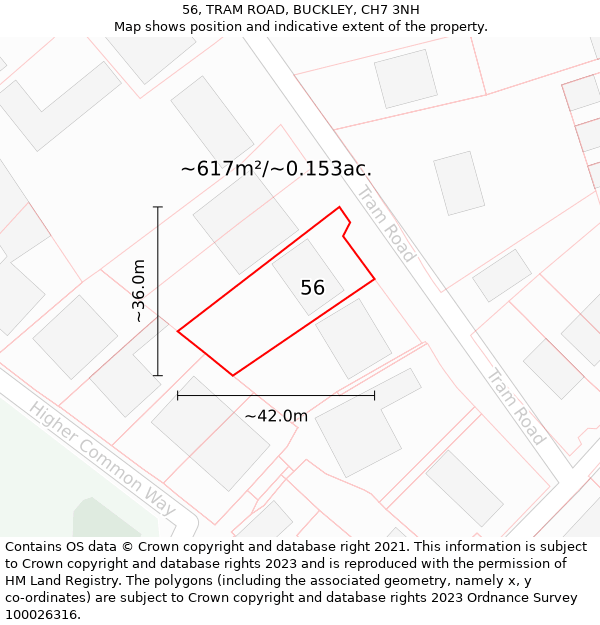 56, TRAM ROAD, BUCKLEY, CH7 3NH: Plot and title map