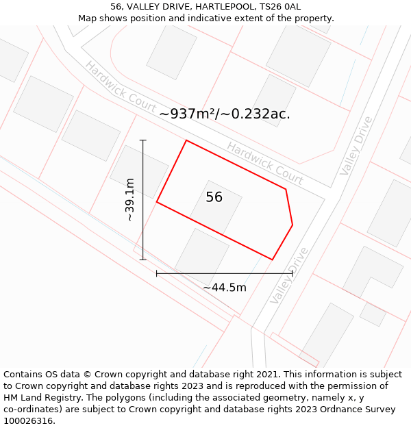 56, VALLEY DRIVE, HARTLEPOOL, TS26 0AL: Plot and title map