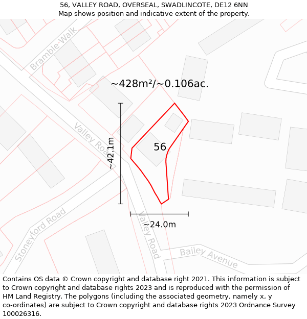 56, VALLEY ROAD, OVERSEAL, SWADLINCOTE, DE12 6NN: Plot and title map