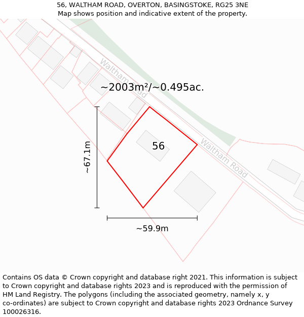 56, WALTHAM ROAD, OVERTON, BASINGSTOKE, RG25 3NE: Plot and title map