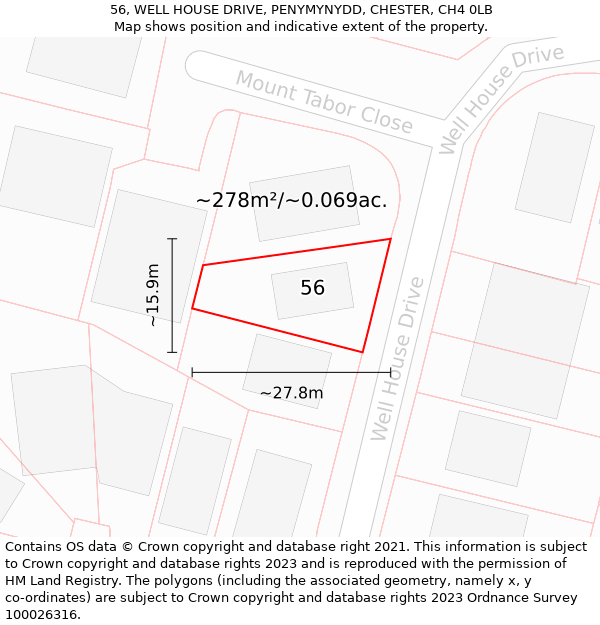 56, WELL HOUSE DRIVE, PENYMYNYDD, CHESTER, CH4 0LB: Plot and title map