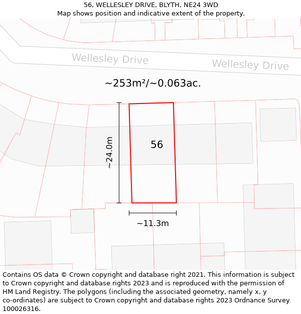 56, WELLESLEY DRIVE, BLYTH, NE24 3WD: Plot and title map