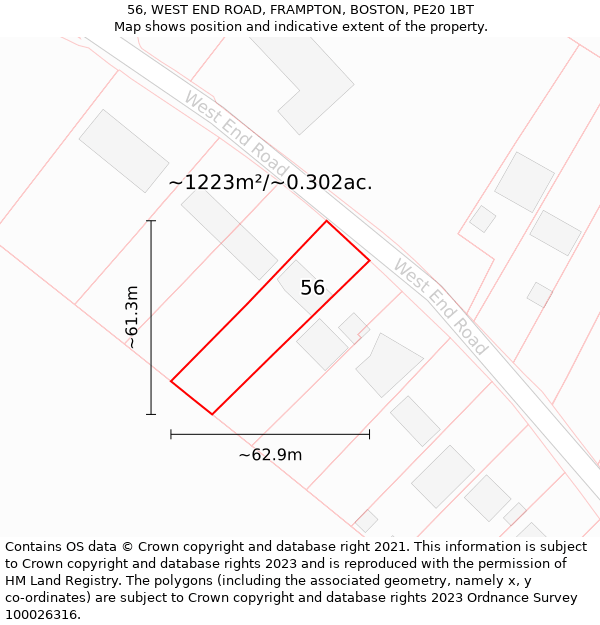 56, WEST END ROAD, FRAMPTON, BOSTON, PE20 1BT: Plot and title map