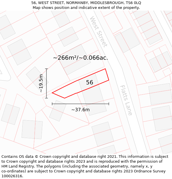 56, WEST STREET, NORMANBY, MIDDLESBROUGH, TS6 0LQ: Plot and title map