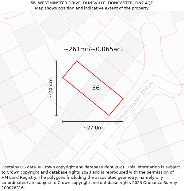 56, WESTMINSTER DRIVE, DUNSVILLE, DONCASTER, DN7 4QD: Plot and title map