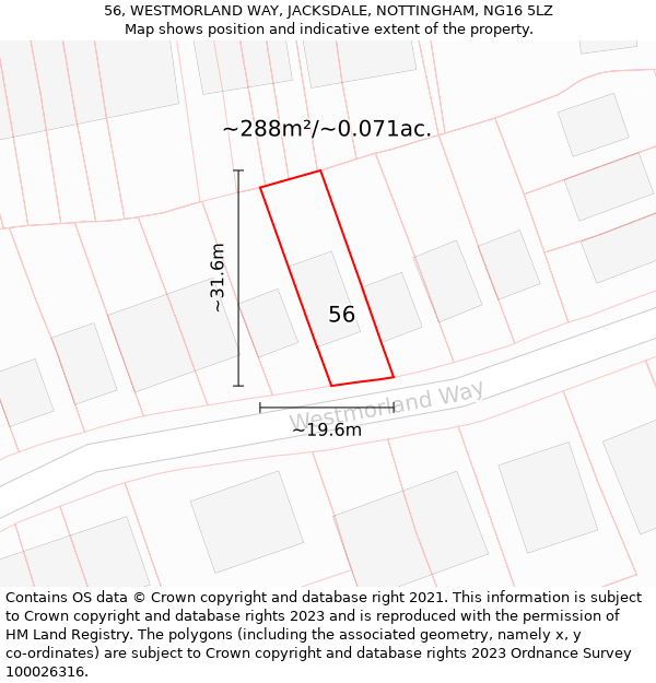 56, WESTMORLAND WAY, JACKSDALE, NOTTINGHAM, NG16 5LZ: Plot and title map