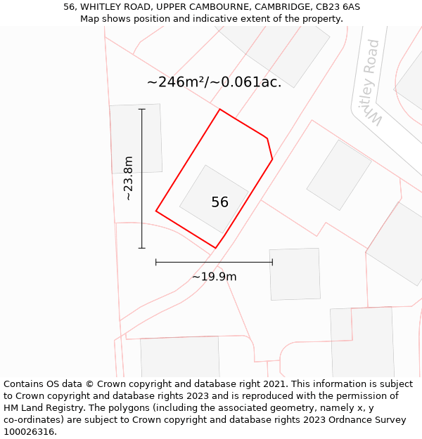 56, WHITLEY ROAD, UPPER CAMBOURNE, CAMBRIDGE, CB23 6AS: Plot and title map