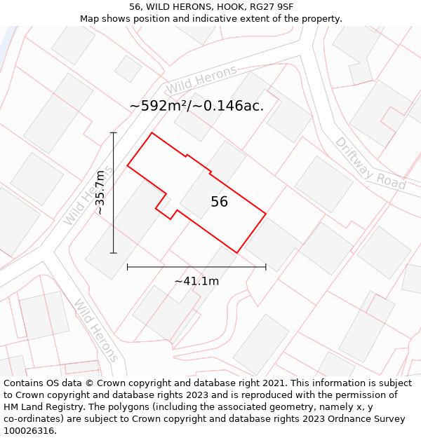 56, WILD HERONS, HOOK, RG27 9SF: Plot and title map