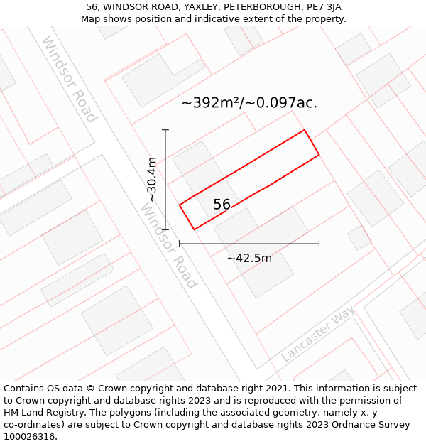 56, WINDSOR ROAD, YAXLEY, PETERBOROUGH, PE7 3JA: Plot and title map