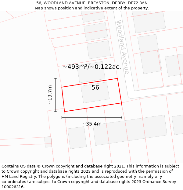 56, WOODLAND AVENUE, BREASTON, DERBY, DE72 3AN: Plot and title map