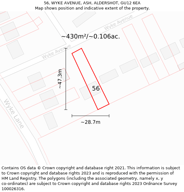 56, WYKE AVENUE, ASH, ALDERSHOT, GU12 6EA: Plot and title map