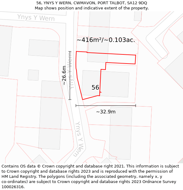 56, YNYS Y WERN, CWMAVON, PORT TALBOT, SA12 9DQ: Plot and title map