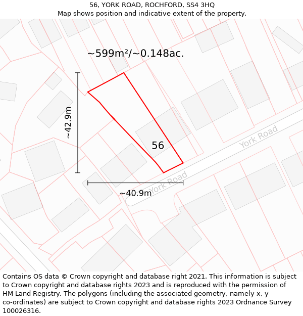 56, YORK ROAD, ROCHFORD, SS4 3HQ: Plot and title map