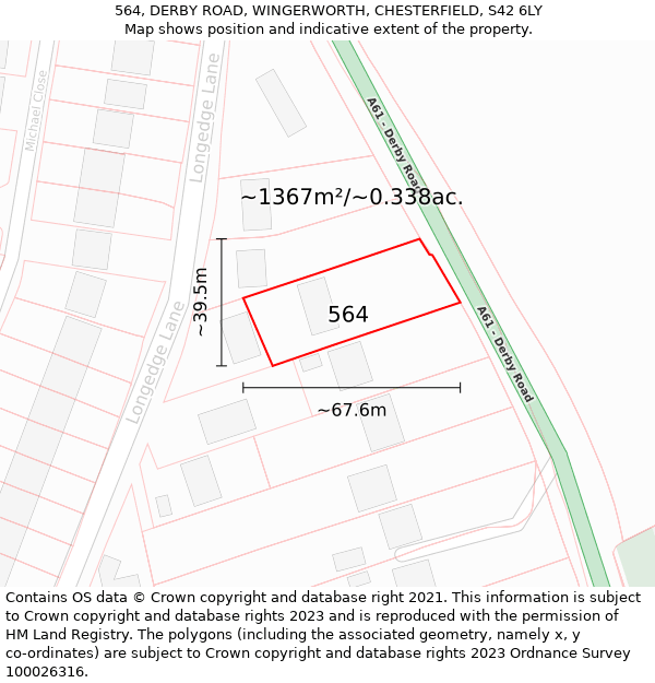 564, DERBY ROAD, WINGERWORTH, CHESTERFIELD, S42 6LY: Plot and title map