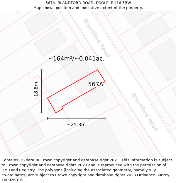 567A, BLANDFORD ROAD, POOLE, BH16 5BW: Plot and title map