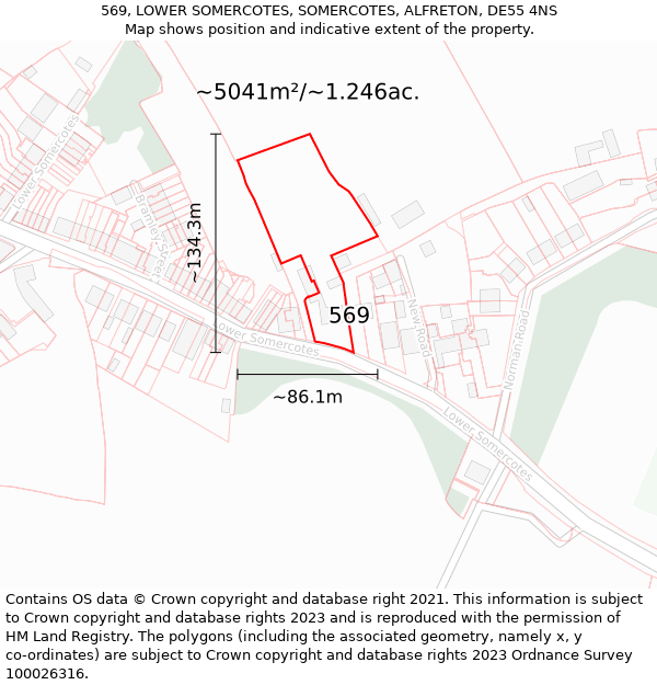 569, LOWER SOMERCOTES, SOMERCOTES, ALFRETON, DE55 4NS: Plot and title map