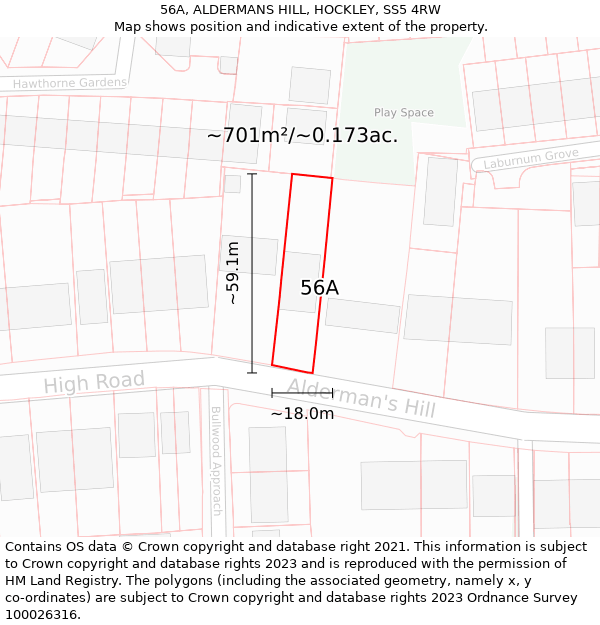 56A, ALDERMANS HILL, HOCKLEY, SS5 4RW: Plot and title map