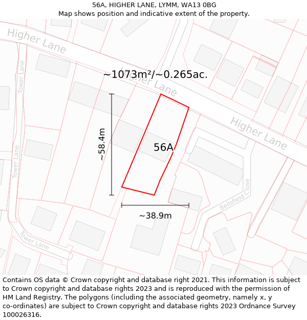 56A, HIGHER LANE, LYMM, WA13 0BG: Plot and title map