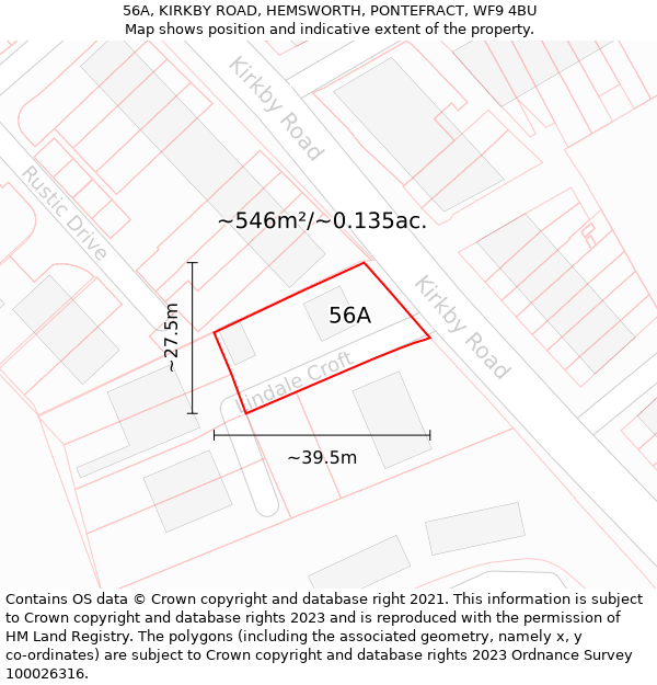 56A, KIRKBY ROAD, HEMSWORTH, PONTEFRACT, WF9 4BU: Plot and title map