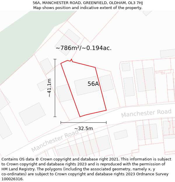 56A, MANCHESTER ROAD, GREENFIELD, OLDHAM, OL3 7HJ: Plot and title map