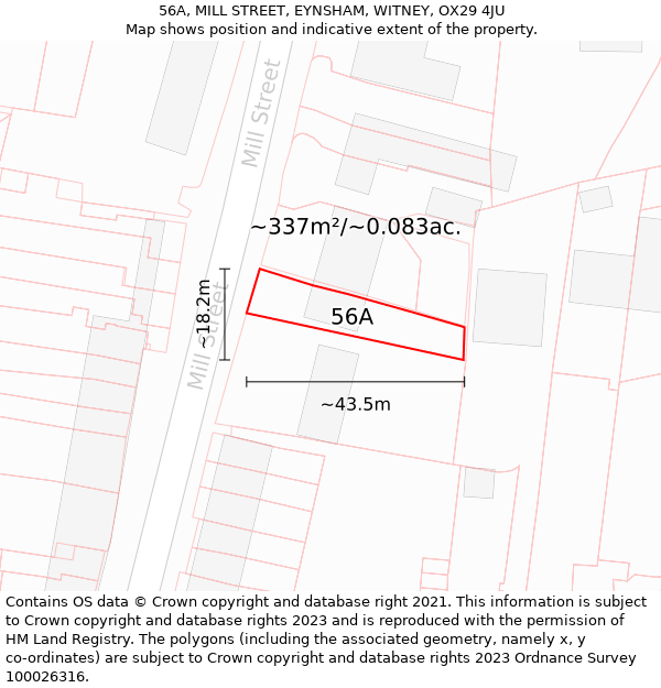 56A, MILL STREET, EYNSHAM, WITNEY, OX29 4JU: Plot and title map