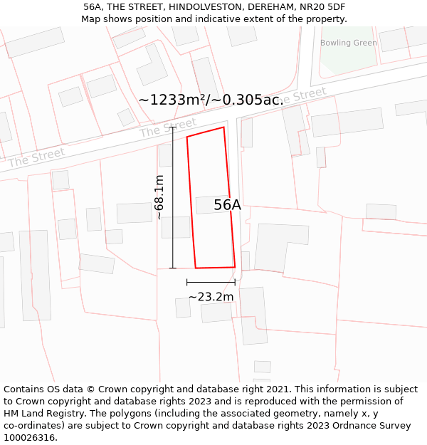 56A, THE STREET, HINDOLVESTON, DEREHAM, NR20 5DF: Plot and title map