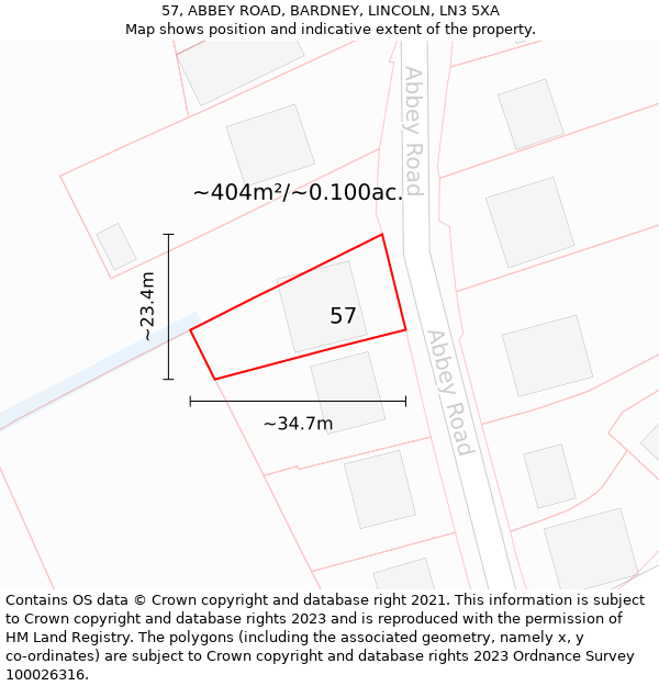 57, ABBEY ROAD, BARDNEY, LINCOLN, LN3 5XA: Plot and title map