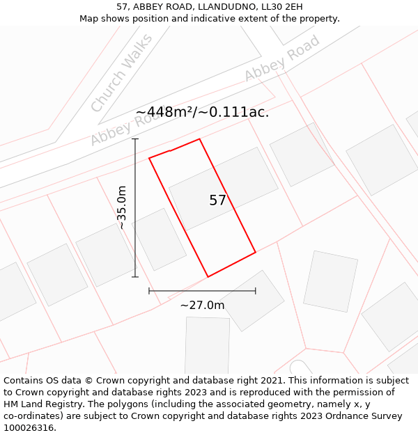 57, ABBEY ROAD, LLANDUDNO, LL30 2EH: Plot and title map