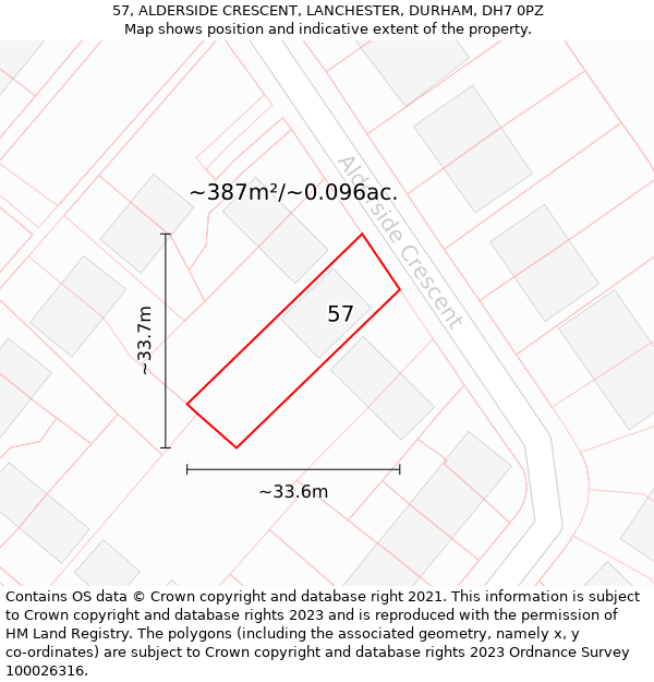 57, ALDERSIDE CRESCENT, LANCHESTER, DURHAM, DH7 0PZ: Plot and title map