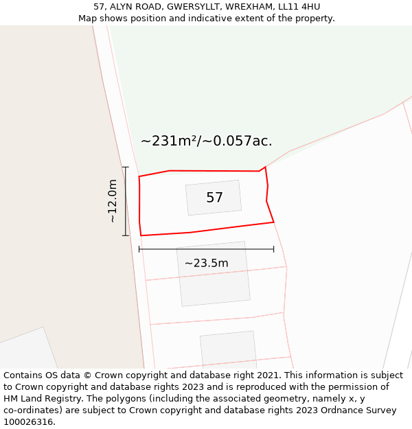 57, ALYN ROAD, GWERSYLLT, WREXHAM, LL11 4HU: Plot and title map