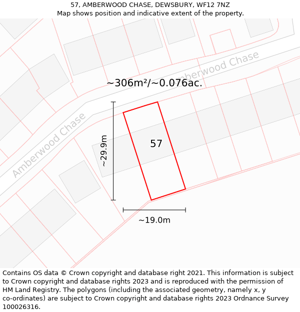 57, AMBERWOOD CHASE, DEWSBURY, WF12 7NZ: Plot and title map