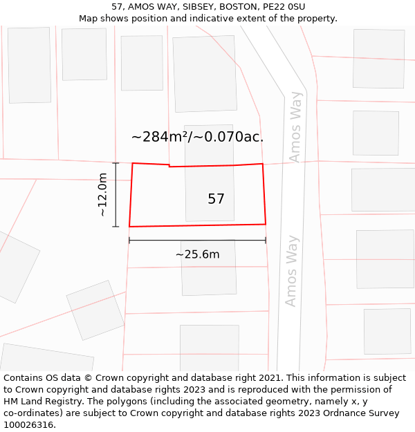 57, AMOS WAY, SIBSEY, BOSTON, PE22 0SU: Plot and title map