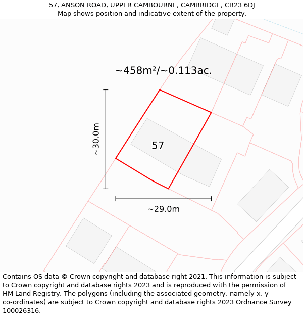 57, ANSON ROAD, UPPER CAMBOURNE, CAMBRIDGE, CB23 6DJ: Plot and title map