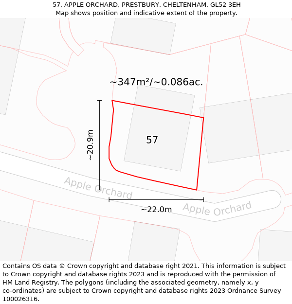 57, APPLE ORCHARD, PRESTBURY, CHELTENHAM, GL52 3EH: Plot and title map