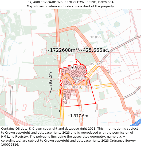 57, APPLEBY GARDENS, BROUGHTON, BRIGG, DN20 0BA: Plot and title map