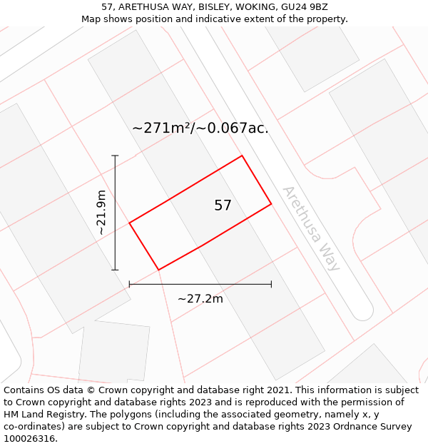 57, ARETHUSA WAY, BISLEY, WOKING, GU24 9BZ: Plot and title map