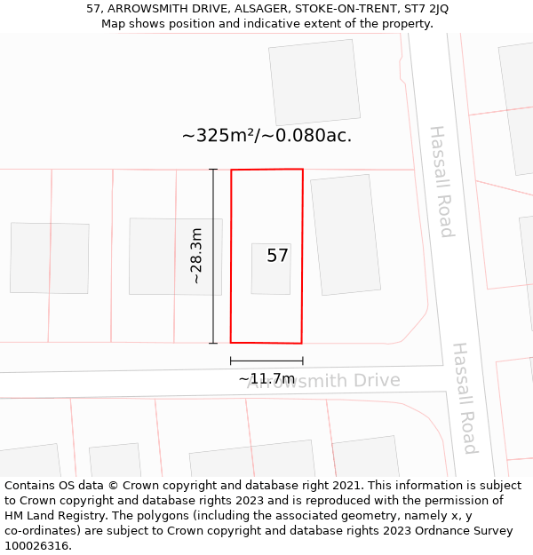 57, ARROWSMITH DRIVE, ALSAGER, STOKE-ON-TRENT, ST7 2JQ: Plot and title map