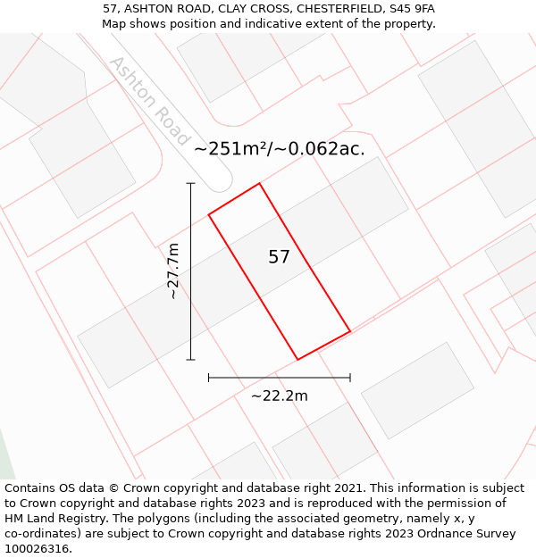 57, ASHTON ROAD, CLAY CROSS, CHESTERFIELD, S45 9FA: Plot and title map
