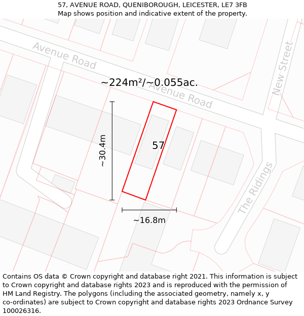 57, AVENUE ROAD, QUENIBOROUGH, LEICESTER, LE7 3FB: Plot and title map