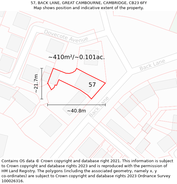 57, BACK LANE, GREAT CAMBOURNE, CAMBRIDGE, CB23 6FY: Plot and title map