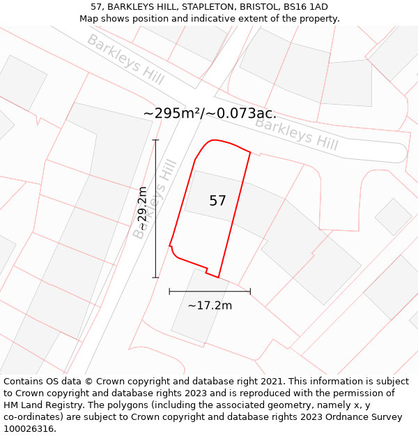 57, BARKLEYS HILL, STAPLETON, BRISTOL, BS16 1AD: Plot and title map