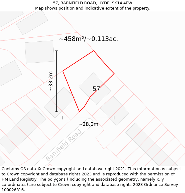 57, BARNFIELD ROAD, HYDE, SK14 4EW: Plot and title map