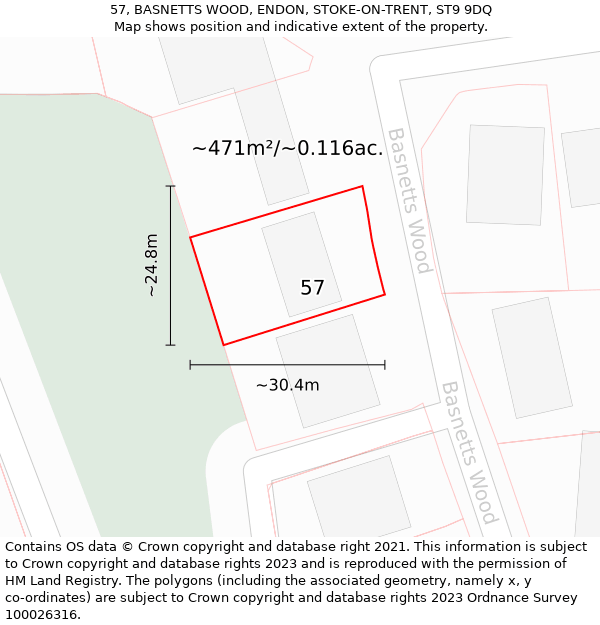 57, BASNETTS WOOD, ENDON, STOKE-ON-TRENT, ST9 9DQ: Plot and title map