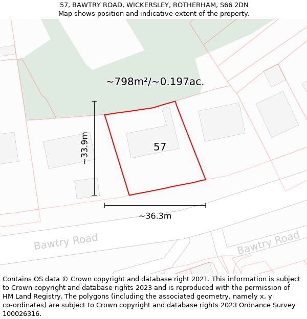 57, BAWTRY ROAD, WICKERSLEY, ROTHERHAM, S66 2DN: Plot and title map