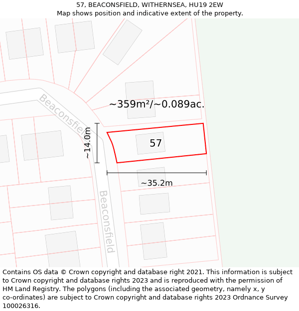 57, BEACONSFIELD, WITHERNSEA, HU19 2EW: Plot and title map