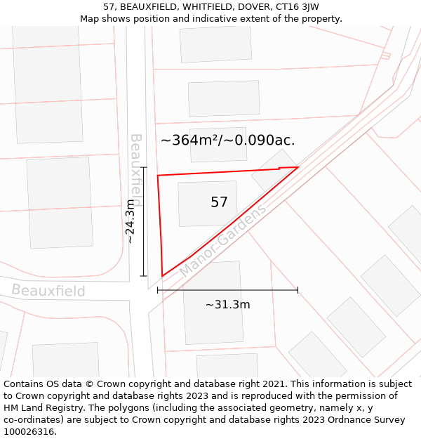 57, BEAUXFIELD, WHITFIELD, DOVER, CT16 3JW: Plot and title map